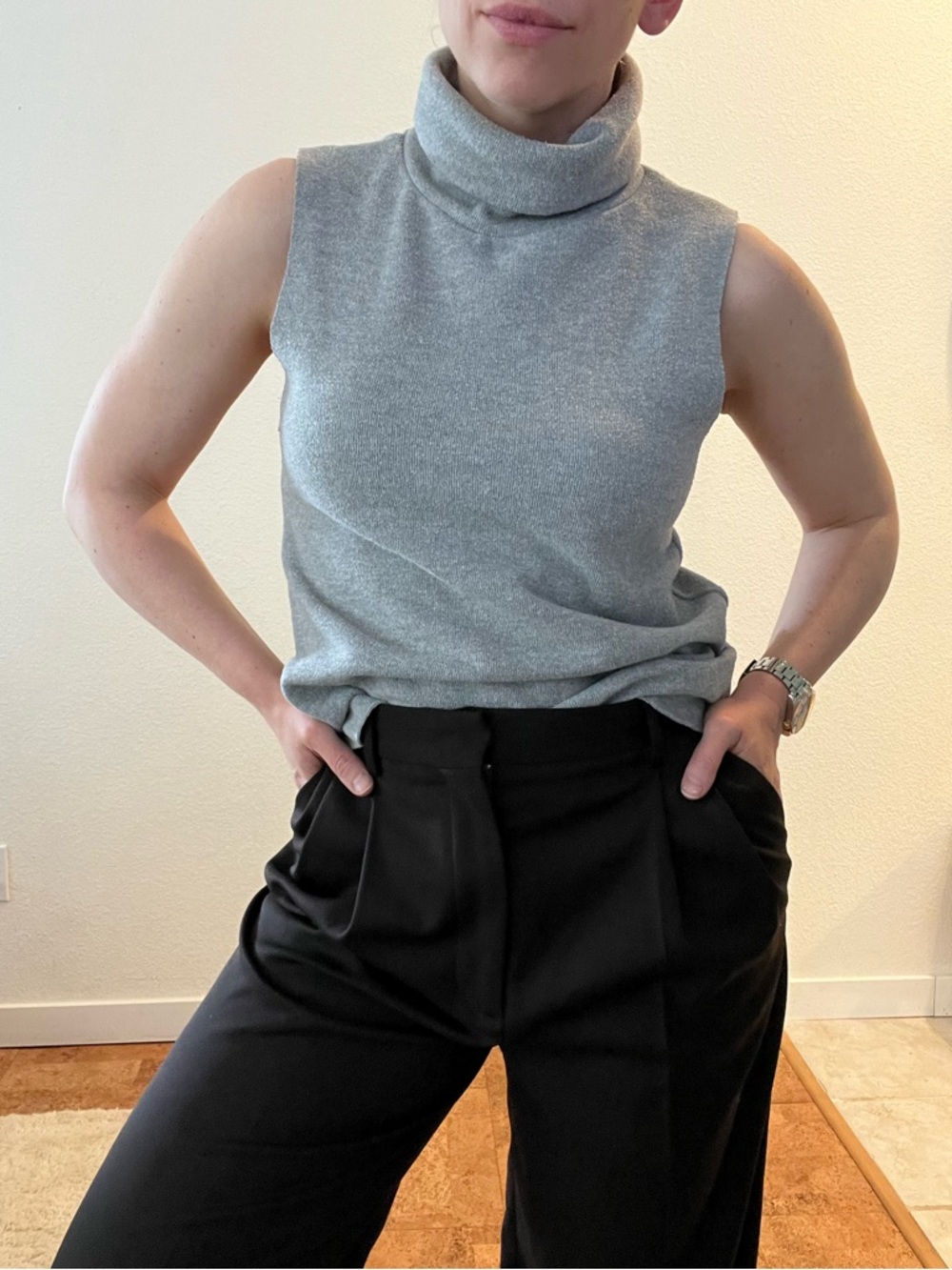 ZARA Gray Sleeveless Turtleneck Top